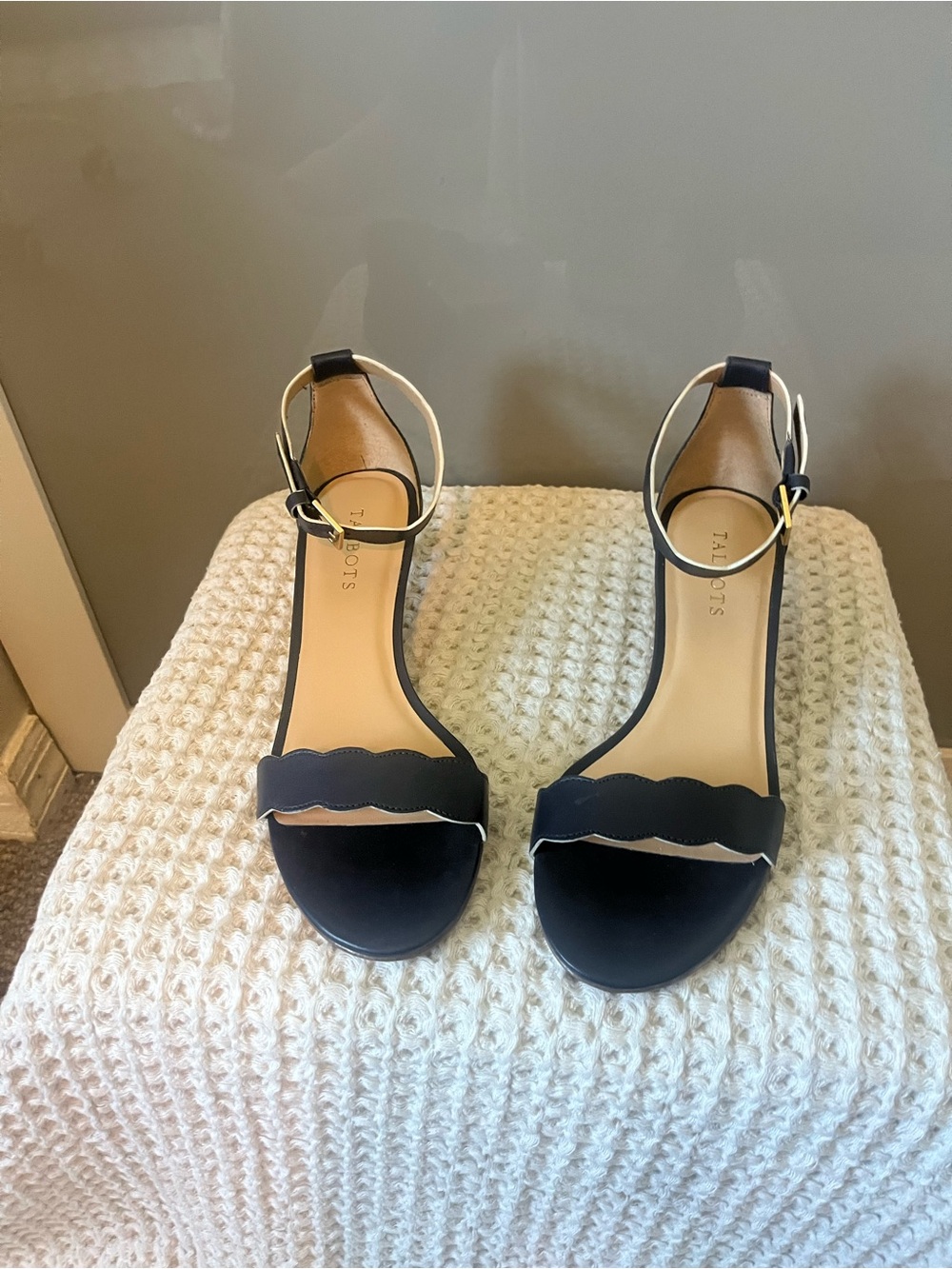 Talbots Navy Scalloped Ankle-Strap Sandals  511